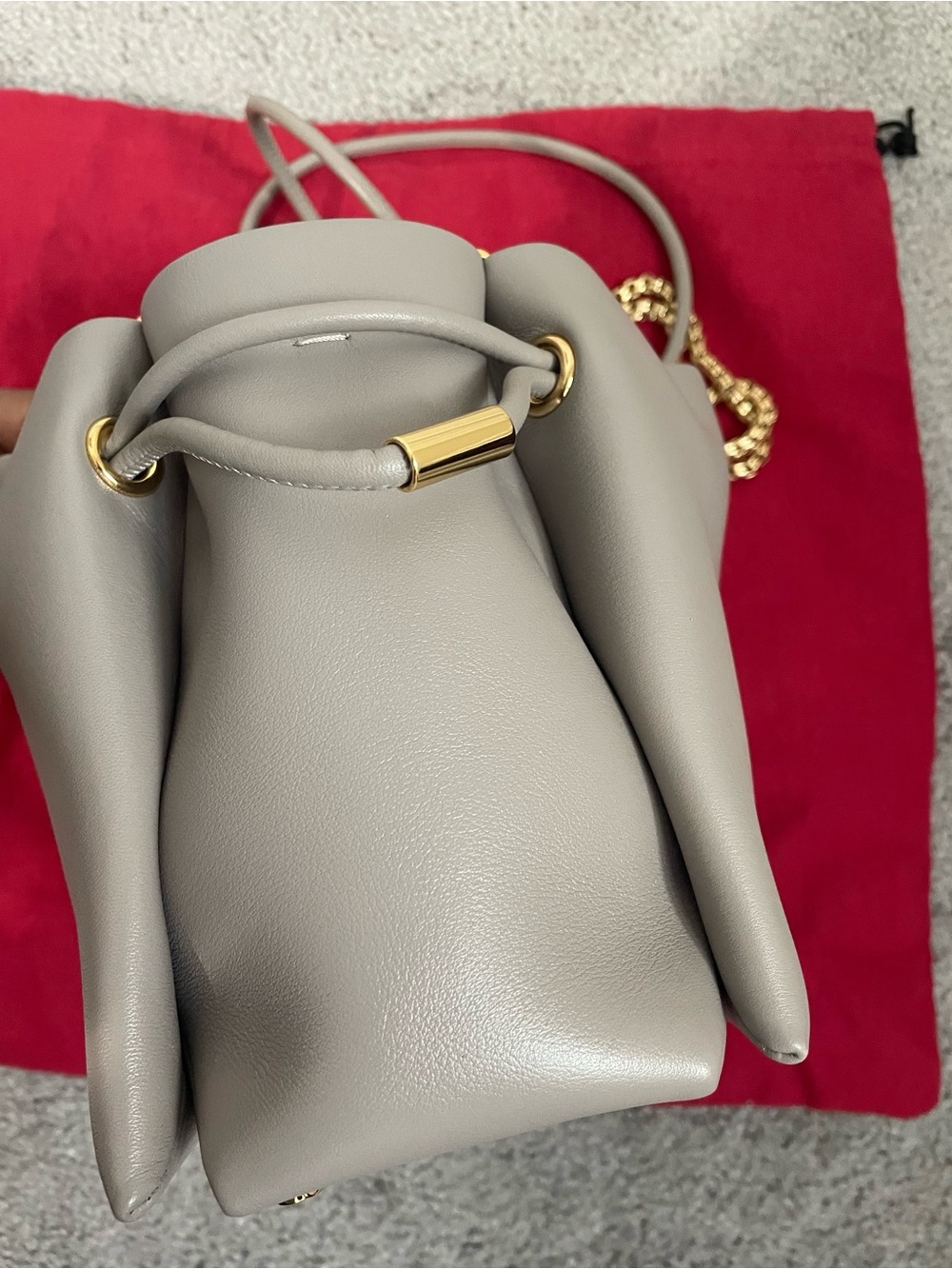 Carolina Herrera Leather Drawstring Crossbody Bucket Bag with Gold Hardware - Picture 7 of 12